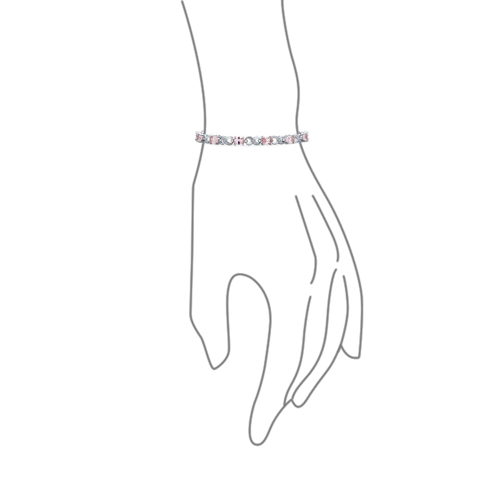 Bracelet de tennis pour femmes en argent rose plaqué avec saphir simulé, rubis, morganite, émeraude, tourmaline, zircon cubique bleu, rose, vert, rouge AAA ovale CZ symbole infini milgrain.