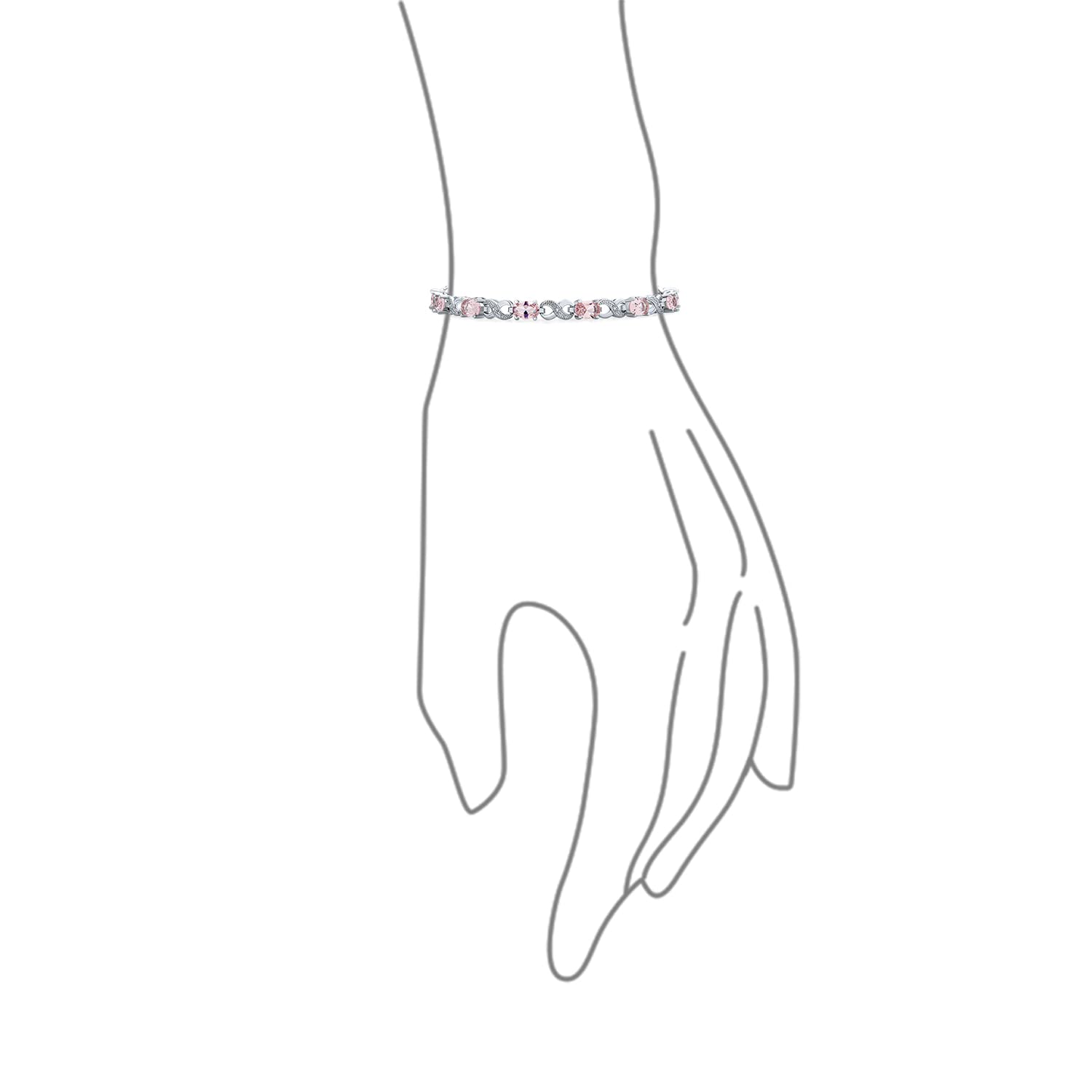 Bracelet de tennis pour femmes en argent rose plaqué avec saphir simulé, rubis, morganite, émeraude, tourmaline, zircon cubique bleu, rose, vert, rouge AAA ovale CZ symbole infini milgrain.