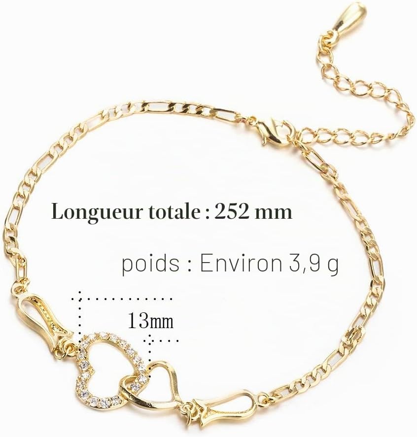 Lot de 4 bijoux de luxe double cœur pour femme, grand et petit cœur creux en cristal de zirconium, collier, boucles d'oreilles, bracelet, bijoux élégants en or, bijoux de mariage, cadeaux de