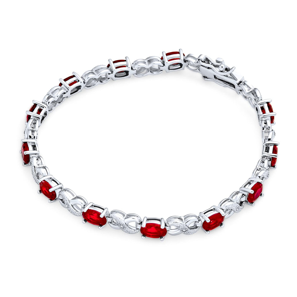Bracelet de tennis pour femmes en argent rose plaqué avec saphir simulé, rubis, morganite, émeraude, tourmaline, zircon cubique bleu, rose, vert, rouge AAA ovale CZ symbole infini milgrain.