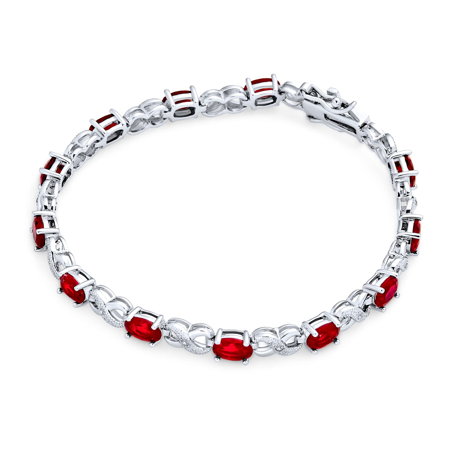 Bracelet de tennis pour femmes en argent rose plaqué avec saphir simulé, rubis, morganite, émeraude, tourmaline, zircon cubique bleu, rose, vert, rouge AAA ovale CZ symbole infini milgrain.
