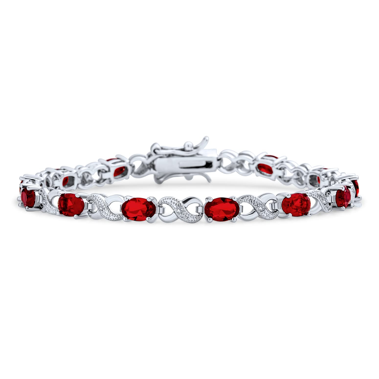 Bracelet de tennis pour femmes en argent rose plaqué avec saphir simulé, rubis, morganite, émeraude, tourmaline, zircon cubique bleu, rose, vert, rouge AAA ovale CZ symbole infini milgrain.