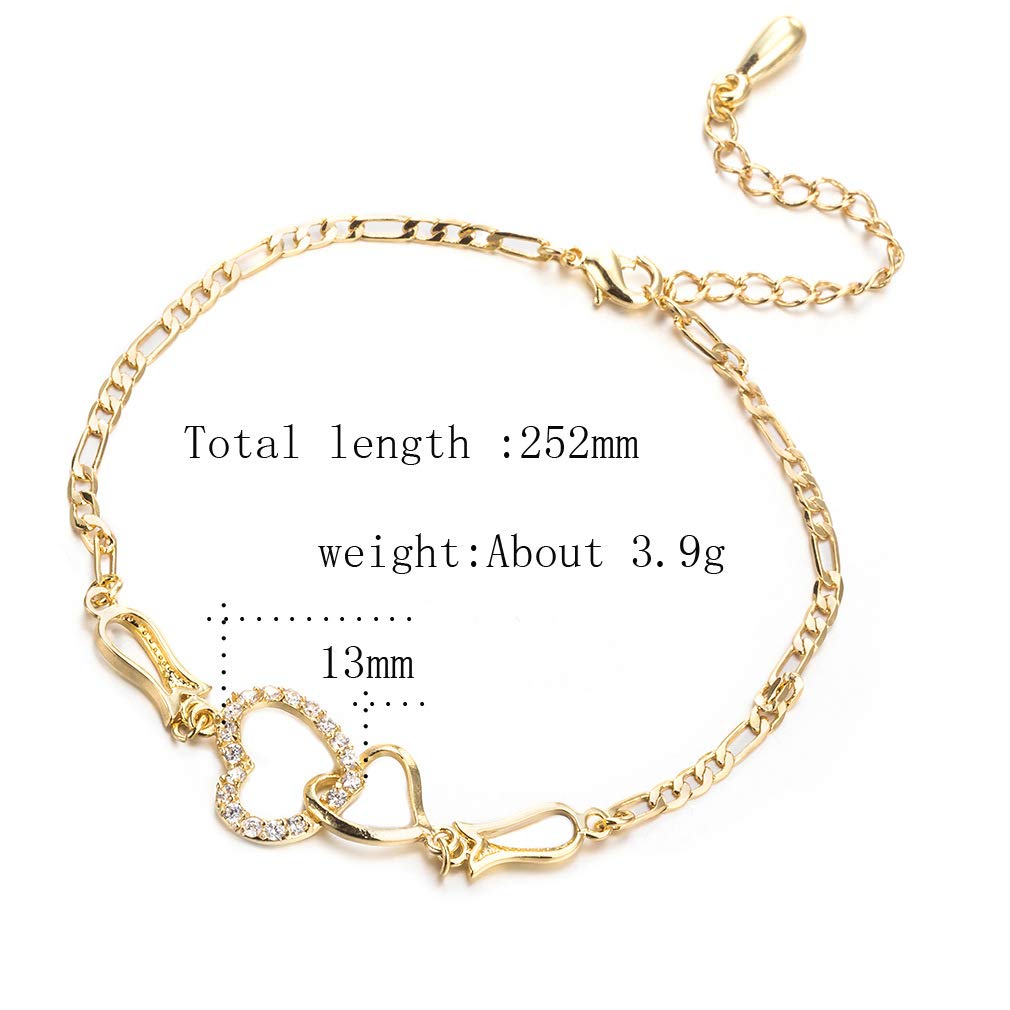 Lot de 4 bijoux de luxe double cœur pour femme, grand et petit cœur creux en cristal de zirconium, collier, boucles d'oreilles, bracelet, bijoux élégants en or, bijoux de mariage, cadeaux de