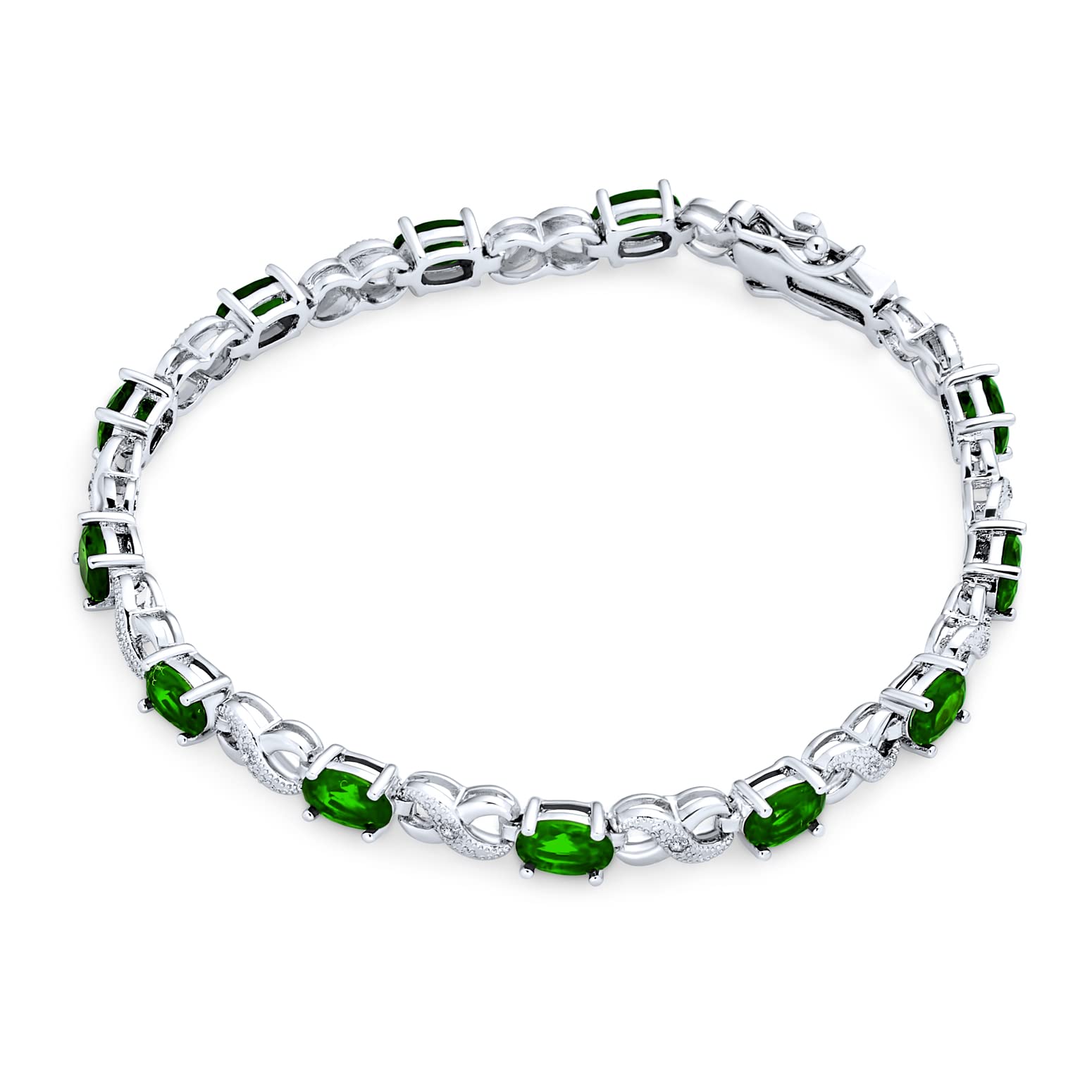 Bracelet de tennis pour femmes en argent rose plaqué avec saphir simulé, rubis, morganite, émeraude, tourmaline, zircon cubique bleu, rose, vert, rouge AAA ovale CZ symbole infini milgrain.