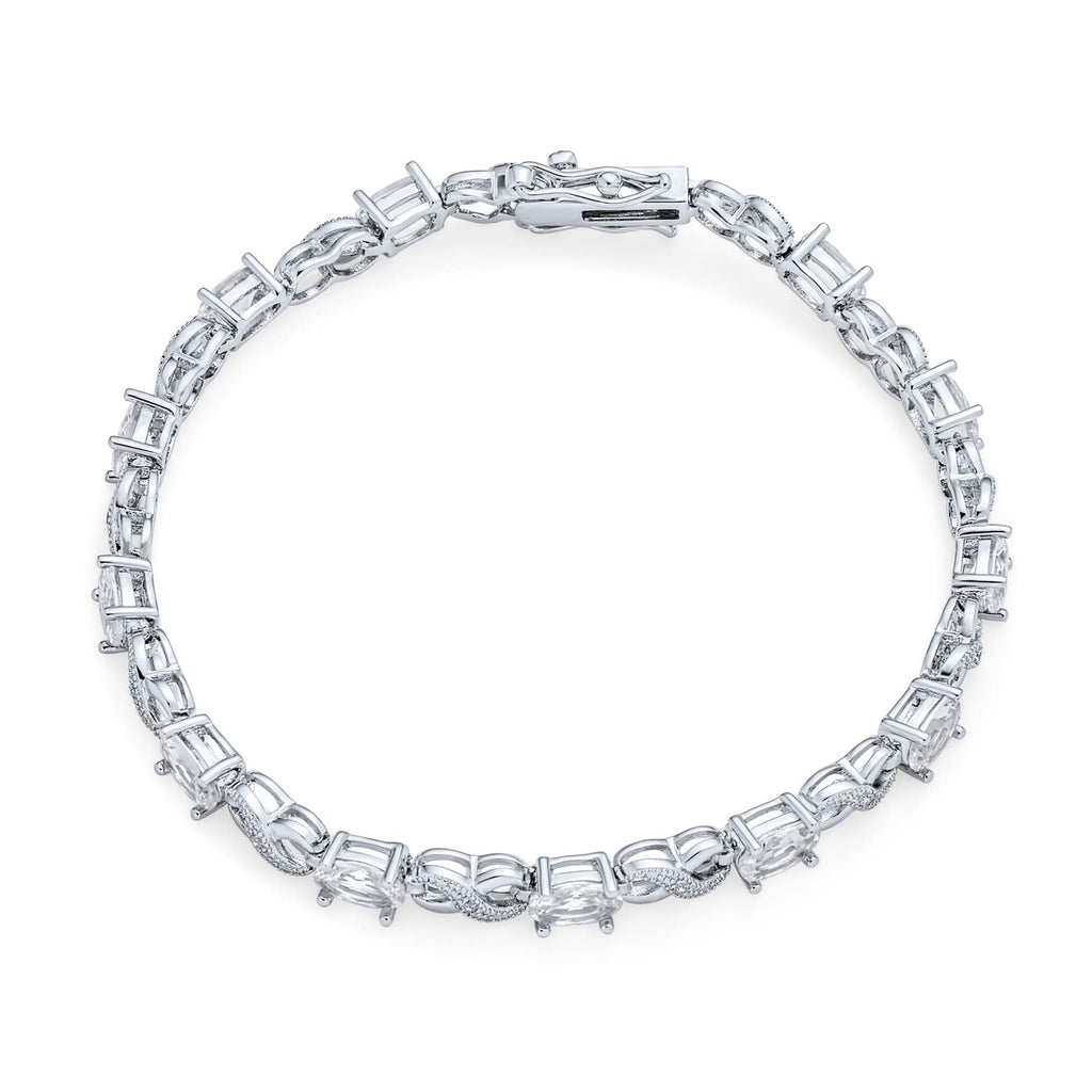 Bracelet de tennis pour femmes en argent rose plaqué avec saphir simulé, rubis, morganite, émeraude, tourmaline, zircon cubique bleu, rose, vert, rouge AAA ovale CZ symbole infini milgrain.