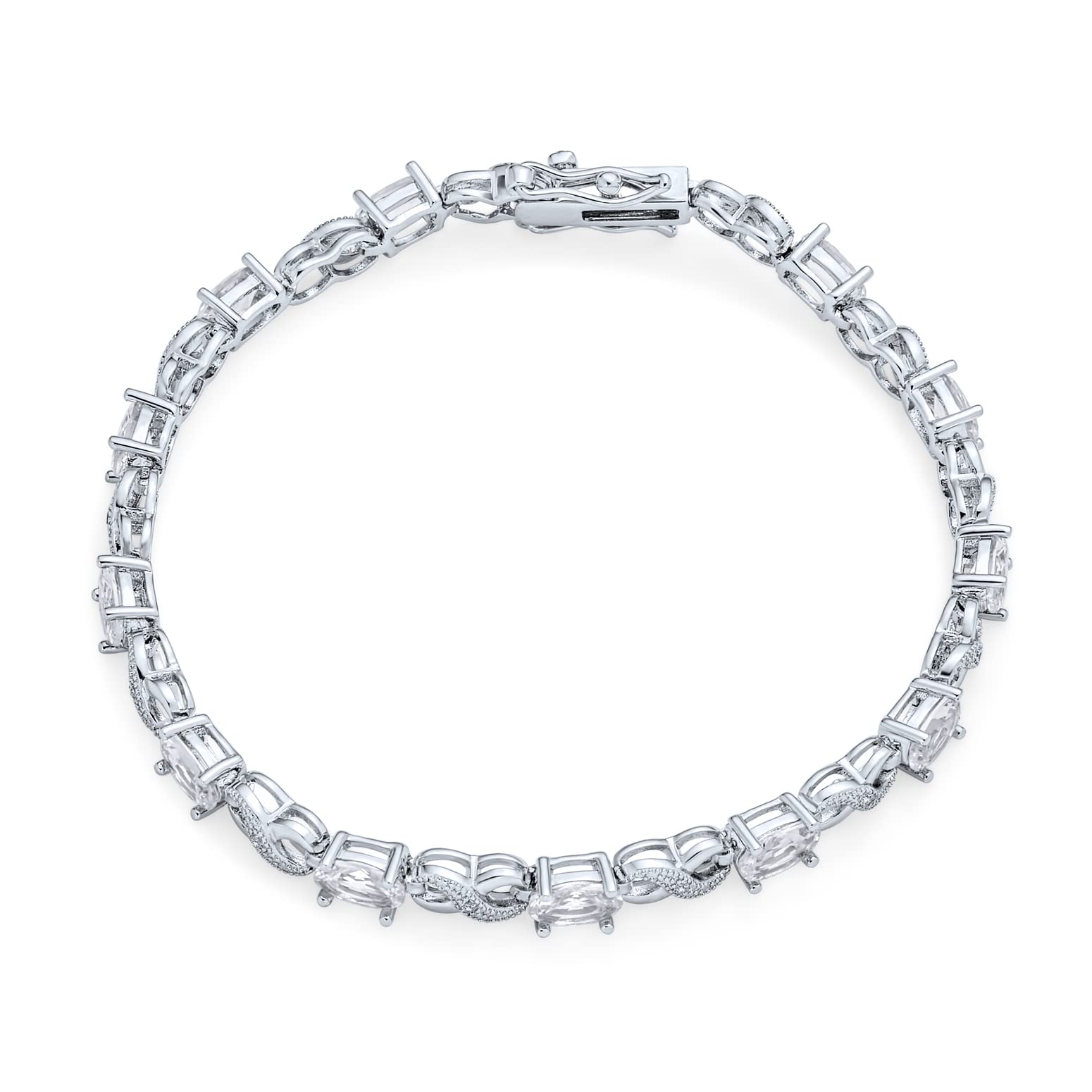 Bracelet de tennis pour femmes en argent rose plaqué avec saphir simulé, rubis, morganite, émeraude, tourmaline, zircon cubique bleu, rose, vert, rouge AAA ovale CZ symbole infini milgrain.