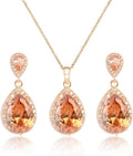 Bridal Jewelry Set for Wedding - 18k Plated Teardrop CZ Crystal Cubic Zirconia Rhinestone Necklace Earrings Set for Bride Bridesmaids Mother of Bride Party Prom Birthstone Costume Jewelry