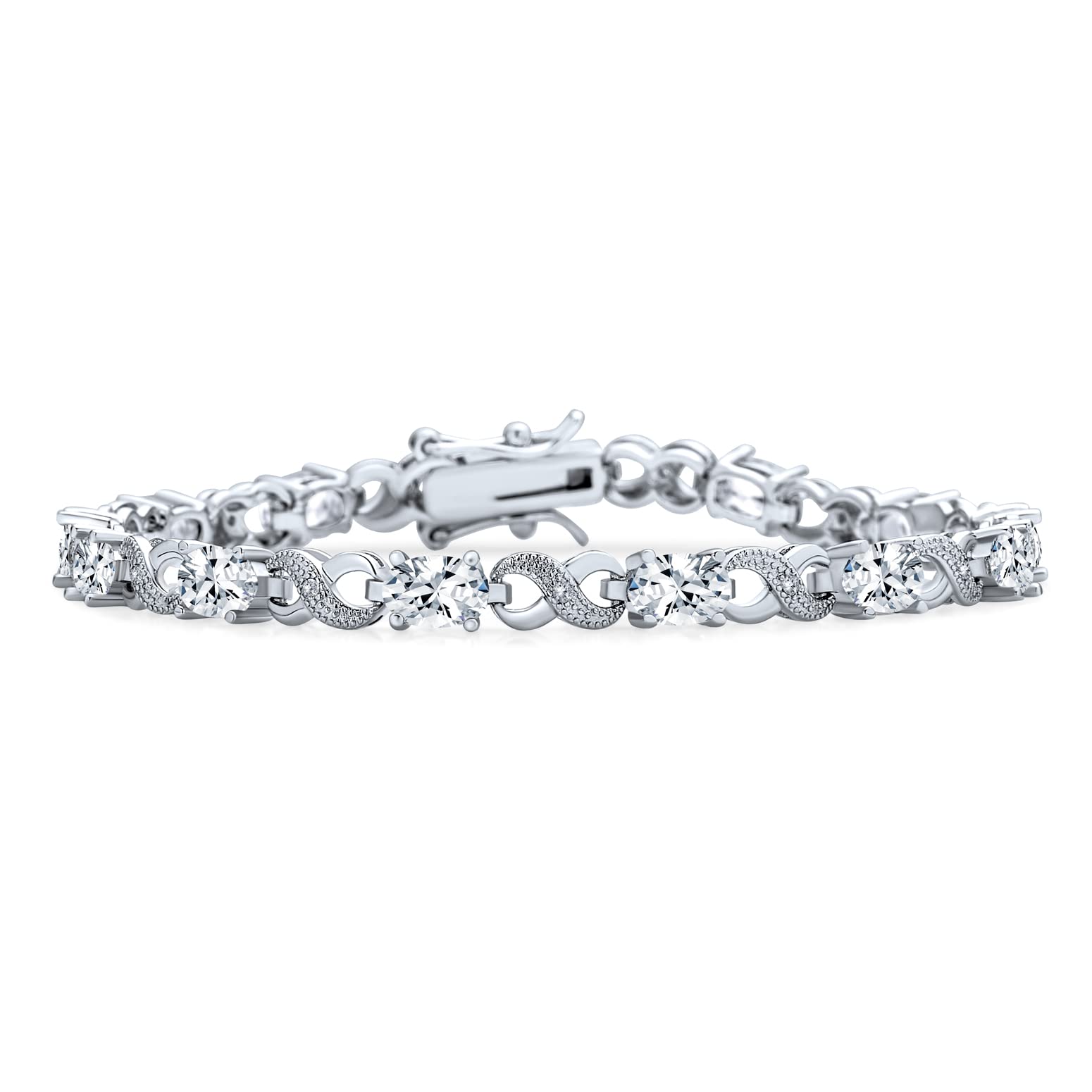 Bracelet de tennis pour femmes en argent rose plaqué avec saphir simulé, rubis, morganite, émeraude, tourmaline, zircon cubique bleu, rose, vert, rouge AAA ovale CZ symbole infini milgrain.