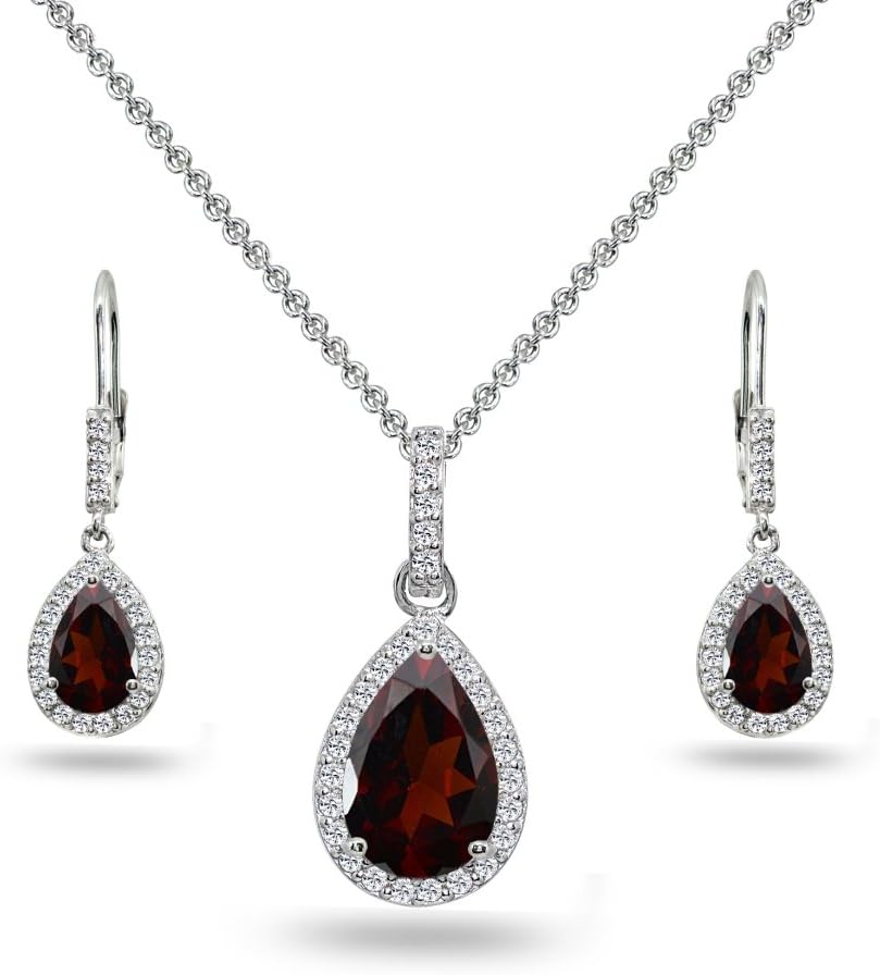 Jewelry Sets for Women, Necklace and Earring Sets for Women, Birthstone Jewelry, Genuine or Synthetic Gemstones, Teardrop Necklace and Dangle Earrings, Pendant Necklace, Sterling Silver Jewelry