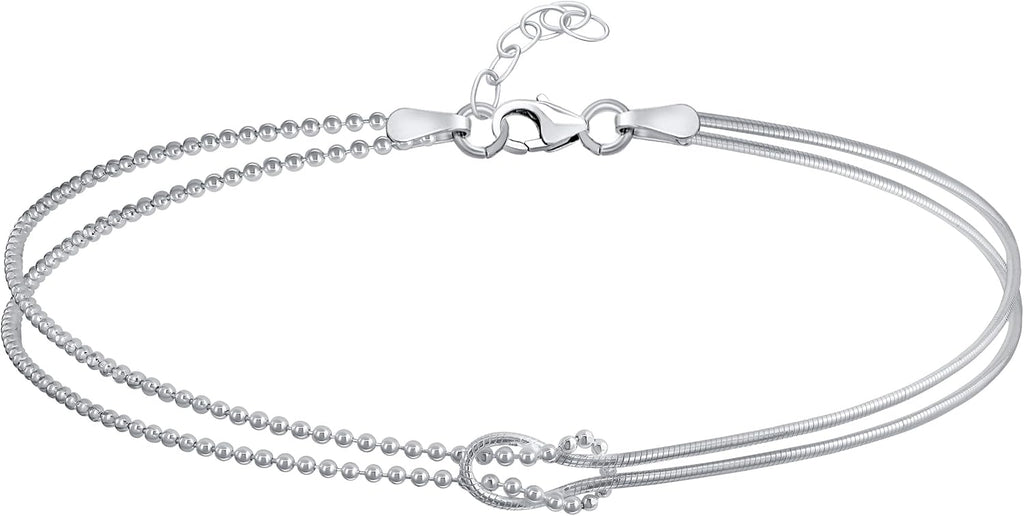Bling Jewelry L'Amour Romantique L'Infini Bracelet De Cheville Pour Femmes Ados Chaîne De Serpent À Billes Fendues .925 Argent Sterling Ajustable 9 À 10 Pouces