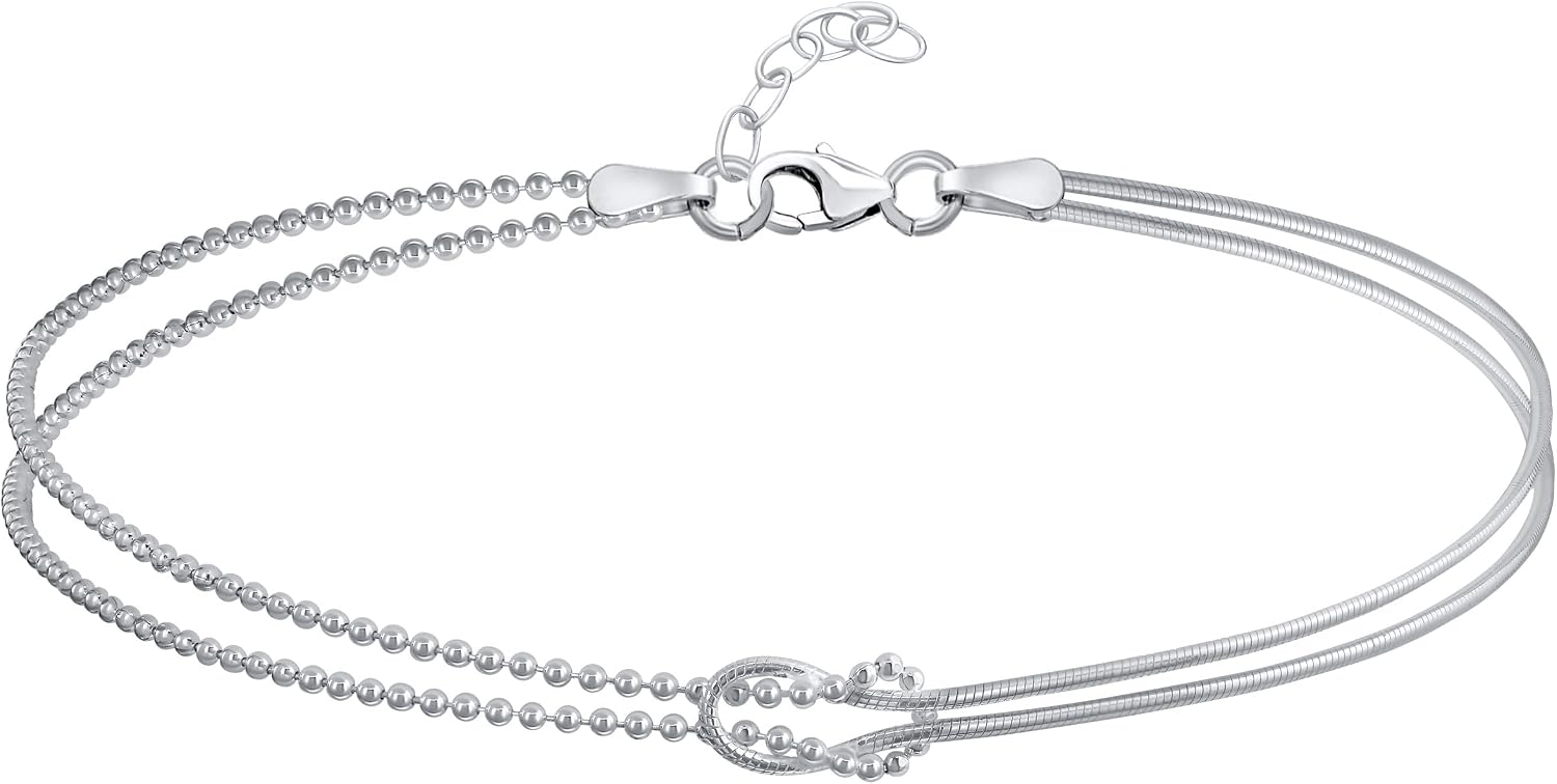 Bling Jewelry L'Amour Romantique L'Infini Bracelet De Cheville Pour Femmes Ados Chaîne De Serpent À Billes Fendues .925 Argent Sterling Ajustable 9 À 10 Pouces