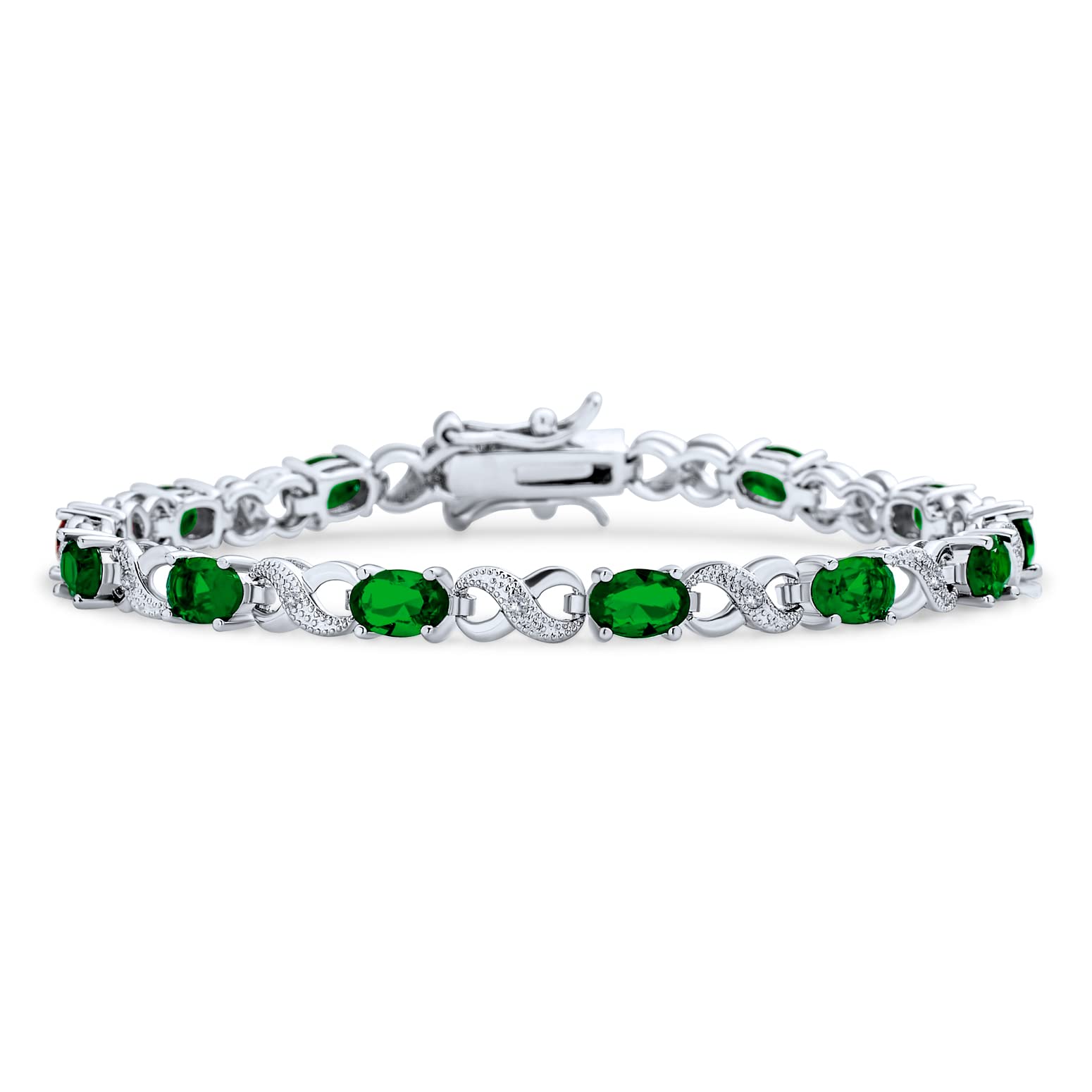 Bracelet de tennis pour femmes en argent rose plaqué avec saphir simulé, rubis, morganite, émeraude, tourmaline, zircon cubique bleu, rose, vert, rouge AAA ovale CZ symbole infini milgrain.