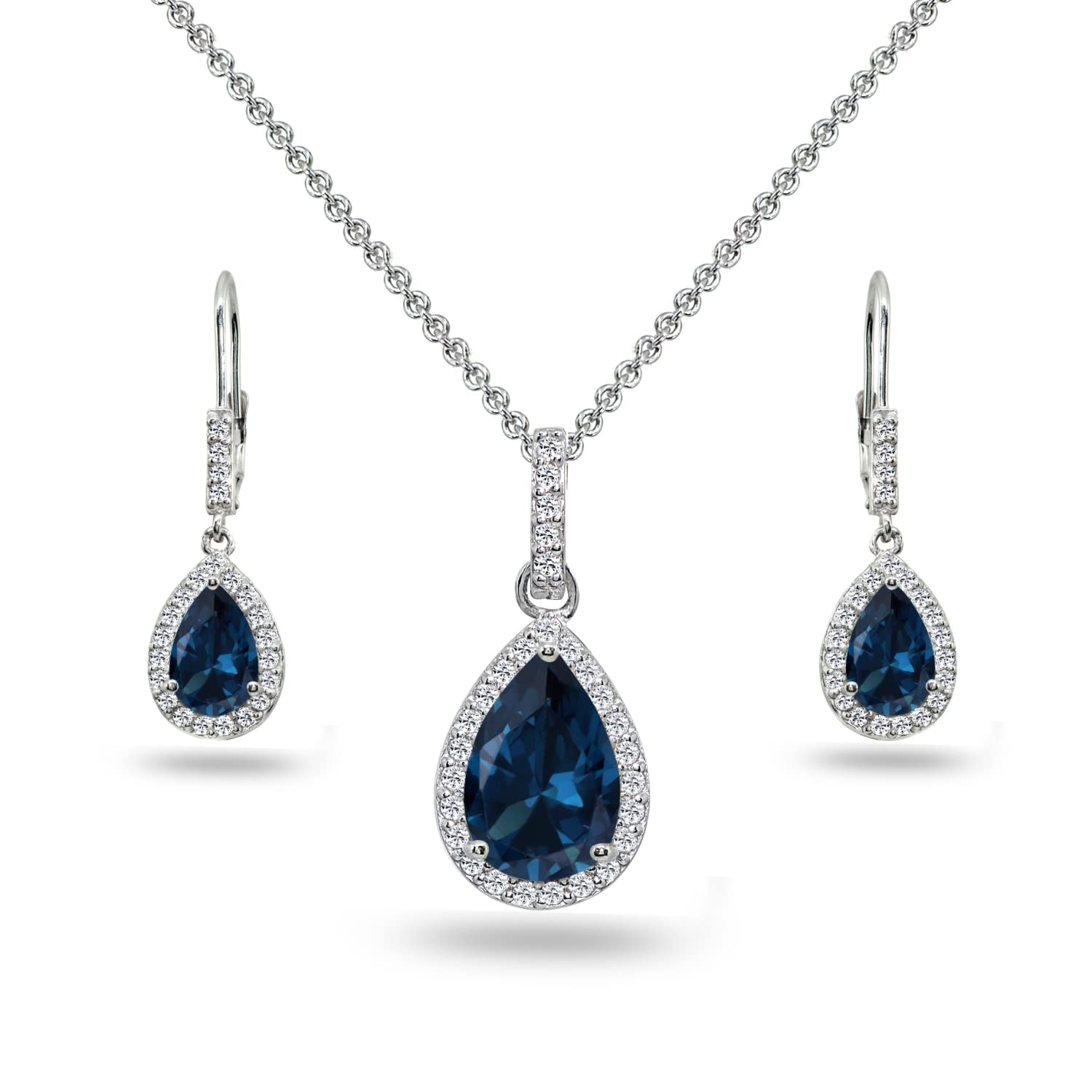 Jewelry Sets for Women, Necklace and Earring Sets for Women, Birthstone Jewelry, Genuine or Synthetic Gemstones, Teardrop Necklace and Dangle Earrings, Pendant Necklace, Sterling Silver Jewelry