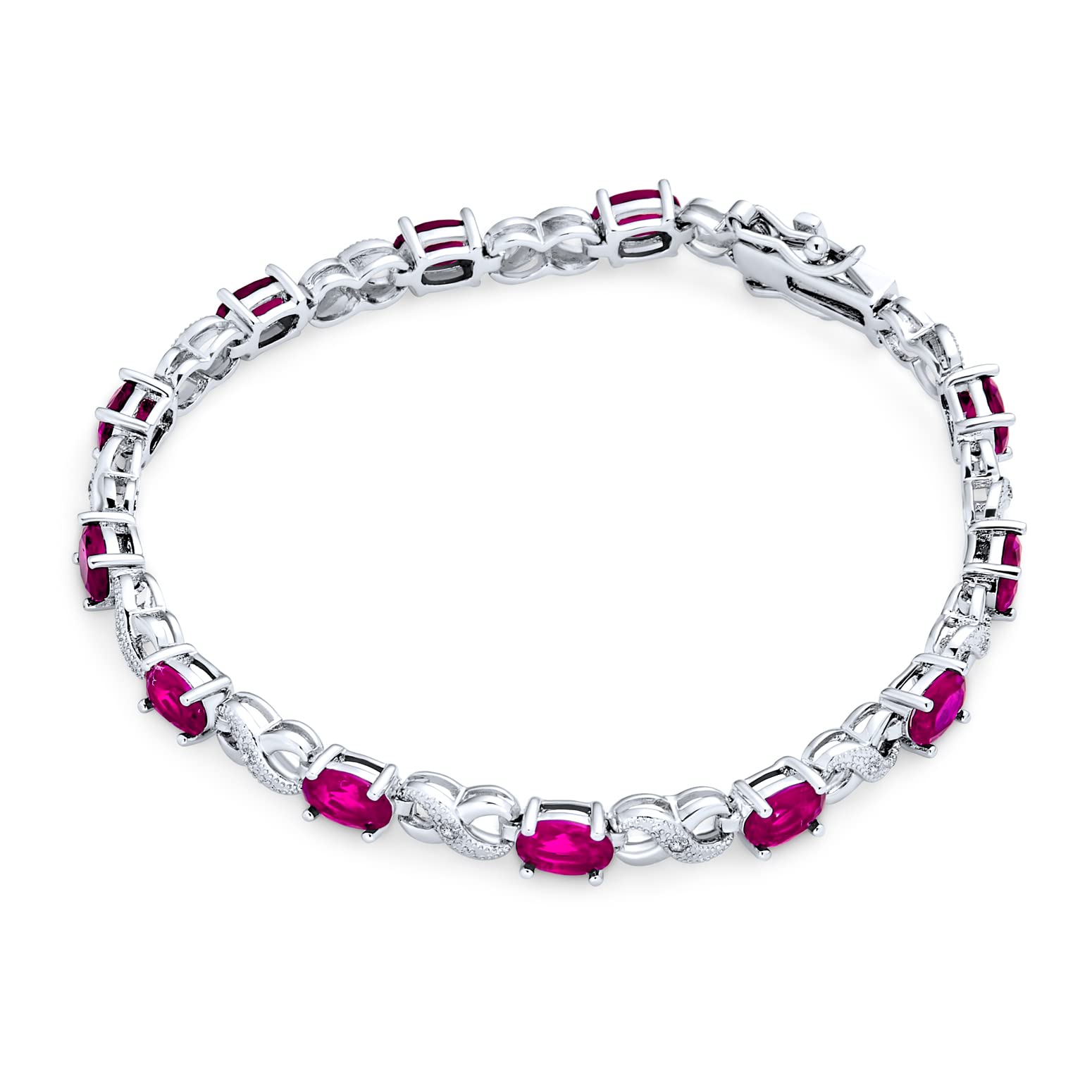 Bracelet de tennis pour femmes en argent rose plaqué avec saphir simulé, rubis, morganite, émeraude, tourmaline, zircon cubique bleu, rose, vert, rouge AAA ovale CZ symbole infini milgrain.