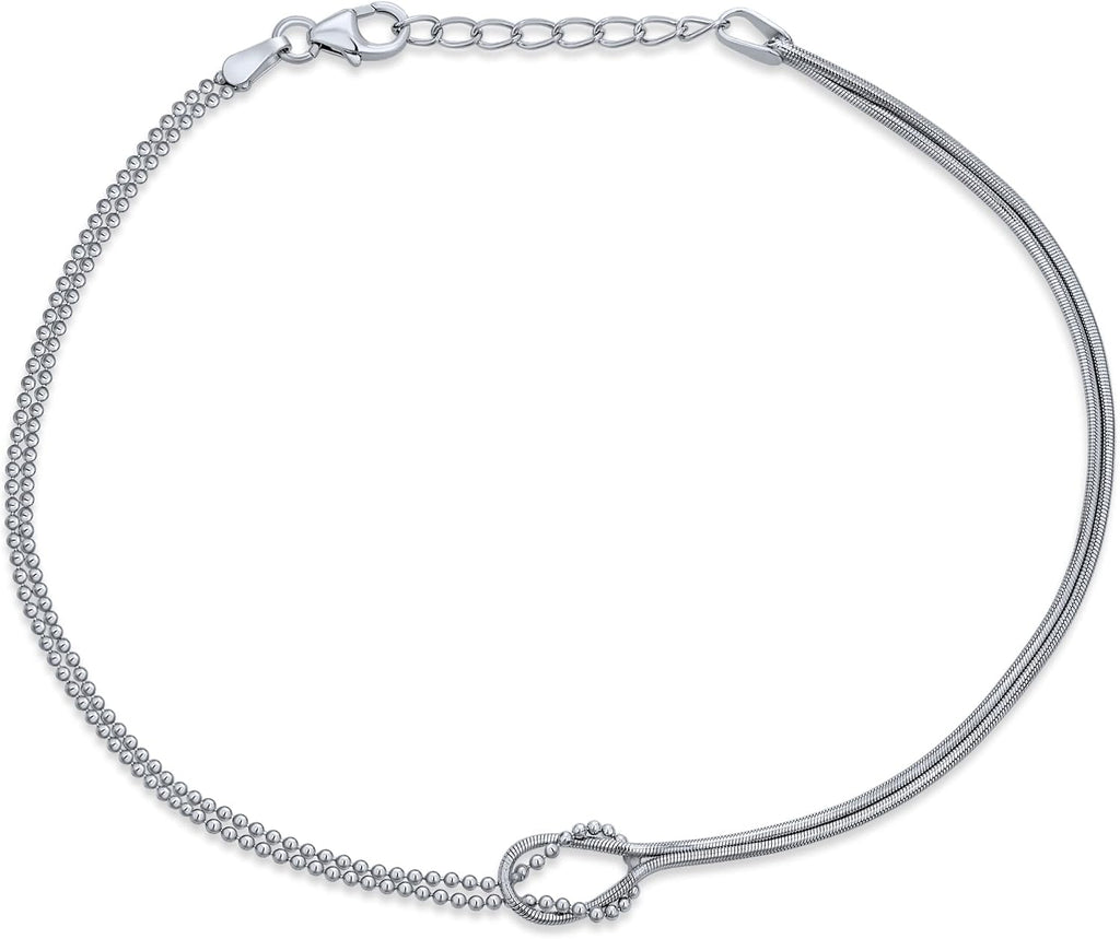 Bling Jewelry L'Amour Romantique L'Infini Bracelet De Cheville Pour Femmes Ados Chaîne De Serpent À Billes Fendues .925 Argent Sterling Ajustable 9 À 10 Pouces
