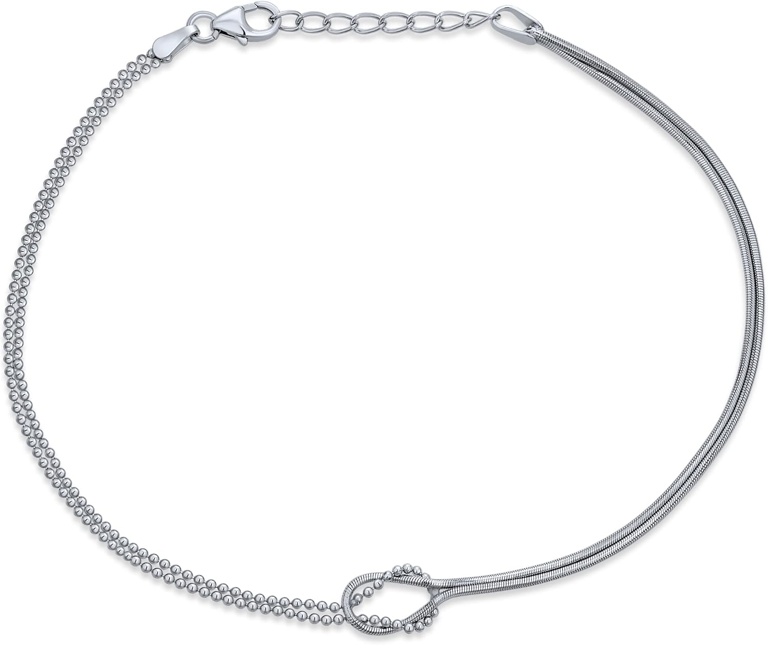 Bling Jewelry L'Amour Romantique L'Infini Bracelet De Cheville Pour Femmes Ados Chaîne De Serpent À Billes Fendues .925 Argent Sterling Ajustable 9 À 10 Pouces