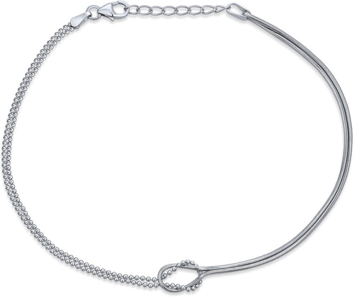 Bling Jewelry L'Amour Romantique L'Infini Bracelet De Cheville Pour Femmes Ados Chaîne De Serpent À Billes Fendues .925 Argent Sterling Ajustable 9 À 10 Pouces