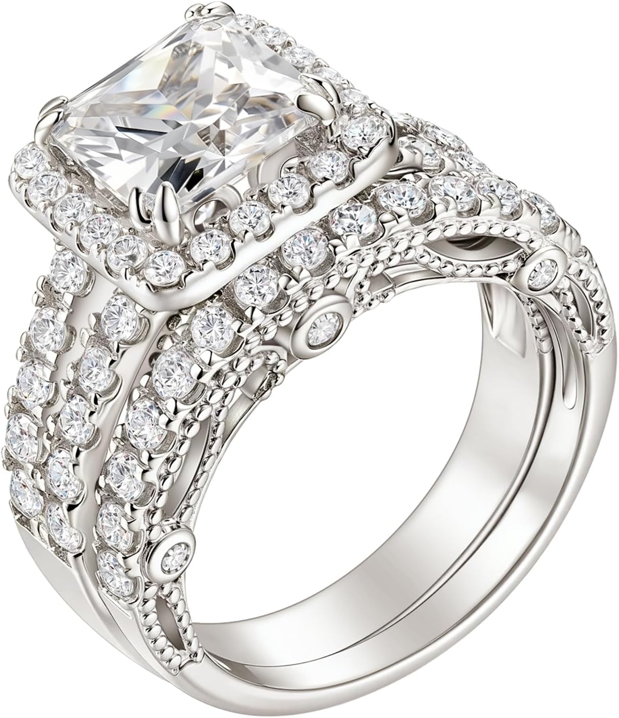 Wuziwen 4CT Moissanite Engagement Rings for Women D Color VVS1 Princess Cut Wedding Ring Set for Her Women Bridal Sets Size 6