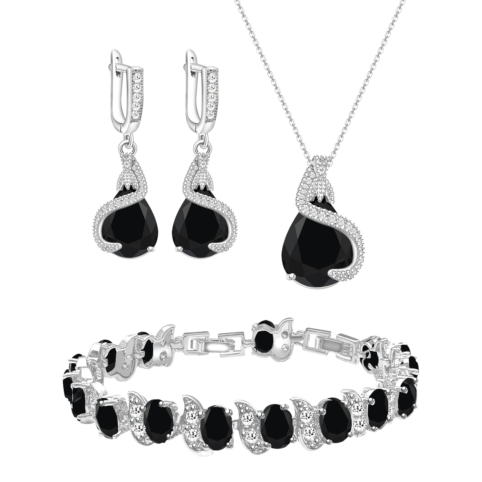 GZWHD Jewelry Set for Women Water Drop Cubic Zirconia Artificial Crystal Earrings Pendant Necklace Open Ring Tennis Bracelet Wedding Anniversary Birthday Engagement Gift for Bridesmaid Wife Girlfriend Friend