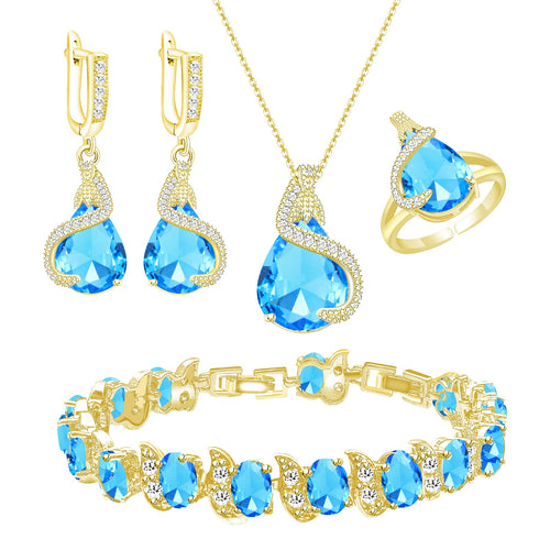 GZWHD Jewelry Set for Women Water Drop Cubic Zirconia Artificial Crystal Earrings Pendant Necklace Open Ring Tennis Bracelet Wedding Anniversary Birthday Engagement Gift for Bridesmaid Wife Girlfriend Friend