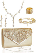 Henoyso 5 Pcs Jewelry Set Rhinestone Clutch Purse for Prom